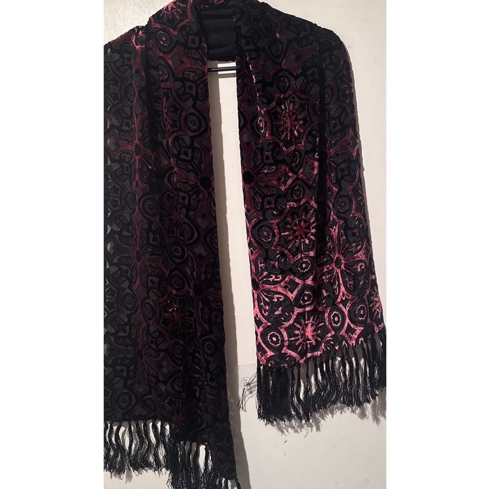 Burnout Velvet Scarf Fringe Pink Black Cross Y2K Whimsygoth Romantic Goth 60"